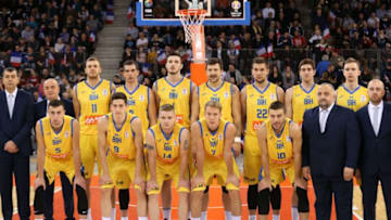 Bosnia's players (top, from L) Elmedin Kikanovic, Milan Milosevic, Markus Loncar, Andrija Stipanovic, Emir Sulejmanovic, Aleksandar Lazic, Dzanan Musa, (bottom, from L) Edin Atic, Amar Gegic, Almir Hasandic, Adin Vrabac and Nemanja Gordic pose ahead of the FIBA Basketball World Cup 2019 qualifier between France and Bosnia at Kindarena Hall in Rouen, northwestern France, on November 27, 2017. / AFP PHOTO / CHARLY TRIBALLEAU (Photo credit should read CHARLY TRIBALLEAU/AFP/Getty Images)