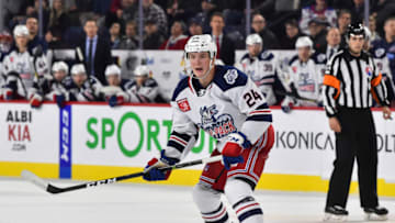 LAVAL, QC - OCTOBER 30: Darren Raddysh #24 of the Hartford Wolf Pack skates against the Laval Rocket during the third period at Place Bell on October 30, 2019 in Laval, Canada. The Laval Rocket defeated the Hartford Wolf Pack 4-1. (Photo by Minas Panagiotakis/Getty Images)