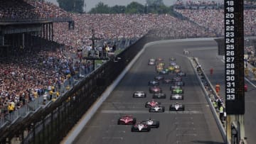 INDIANAPOLIS - MAY 30: Helio Castroneves of Brazil, driver of the #3 Team Penske Dallara Honda, leads the field at the start of the IZOD IndyCar Series 94th running of the Indianapolis 500 at the Indianapolis Motor Speedway on May 30, 2010 in Indianapolis, Indiana. (Photo by Robert Laberge/Getty Images)