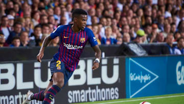 VALENCIA, SPAIN - OCTOBER 7: Nélson Semedo, defender of FC Barcelona with the ball during the La Liga match between Valencia CF and FC Barcelona at Mestalla Stadium on October 7, 2018 in Valencia, Spain. (Photo by Carlos Sanchez Martinez/Icon Sportswire via Getty Images)