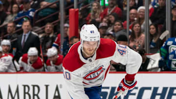 VANCOUVER, BC - DECEMBER 17: Joel Armia #40 of the Montreal Canadiens shoots the puck against the Vancouver Canucks during NHL action at Rogers Arena on December 17, 2019 in Vancouver, Canada. (Photo by Rich Lam/Getty Images)