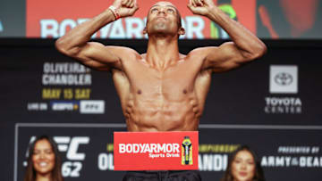 May 14, 2021; Houston, Texas, USA; Edson Barboza during weigh ins for UFC 262 at George R Brown Convention Center. Mandatory Credit: Troy Taormina-USA TODAY Sports
