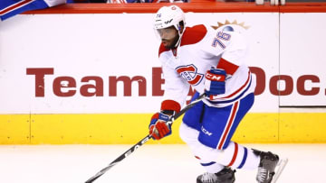 Feb 15, 2016; Glendale, AZ, USA; Montreal Canadiens defenseman P.K. Subban (76) against the Arizona Coyotes at Gila River Arena. Mandatory Credit: Mark J. Rebilas-USA TODAY Sports