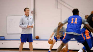 NEW YORK, NY - SEPTEMBER 30: Jeff Hornacek of the New York Knicks looks on during practice at Kicks Training Facility on September 30, 2017 in Tarrytown, New York. Copyright 2017 NBAE (Photo by David Dow/NBAE via Getty Images)