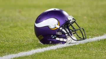 Jan 3, 2016; Green Bay, WI, USA; An Minnesota Vikings helmet during warmups prior to the game against the Green Bay Packers at Lambeau Field. Minnesota won 20-13. Mandatory Credit: Jeff Hanisch-USA TODAY Sports