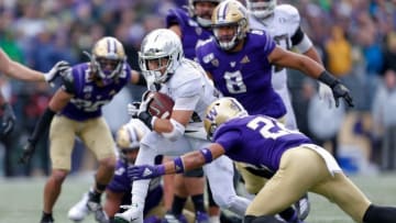 Oct 19, 2019; Seattle, WA, USA; Washington Huskies defensive back Trent McDuffie (22) tackles Oregon Ducks running back Cyrus Habibi-Likio (33) during the second half at Husky Stadium. Mandatory Credit: Jennifer Buchanan-USA TODAY Sports