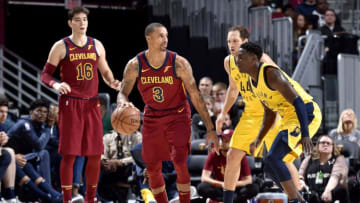 CLEVELAND, OH - OCTOBER 27: George Hill #3 of the Cleveland Cavaliers handles the ball against the Indiana Pacers on October 27, 2018 at Quicken Loans Arena in Cleveland, Ohio. NOTE TO USER: User expressly acknowledges and agrees that, by downloading and/or using this Photograph, user is consenting to the terms and conditions of the Getty Images License Agreement. Mandatory Copyright Notice: Copyright 2018 NBAE (Photo by David Liam Kyle/NBAE via Getty Images)