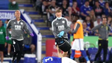 Medics run over to an injured Wesley Fofana of Leicester City (Photo by Alex Pantling/Getty Images)