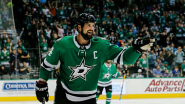 DALLAS, TX - OCTOBER 06: Dallas Stars left wing Jamie Benn (14) celebrates scoring a goal during the game between the Dallas Stars and the Winnipeg Jets on October 6, 2018 at the American Airlines Center in Dallas, Texas. Dallas defeats Winnipeg 5-1. (Photo by Matthew Pearce/Icon Sportswire via Getty Images)