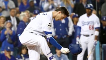 LOS ANGELES, CA - OCTOBER 31: Cody Bellinger #35 of the Los Angeles Dodgers reacts after striking out during the eighth inning against the Houston Astros in game six of the 2017 World Series at Dodger Stadium on October 31, 2017 in Los Angeles, California. (Photo by Ezra Shaw/Getty Images)