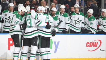 NEW YORK, NY - DECEMBER 11: The Dallas Stars celebrate Julius Honka's second period goal during the game against the New York Rangers at Madison Square Garden on December 11, 2017 in New York City. (Photo by Jared Silber/NHLI via Getty Images)
