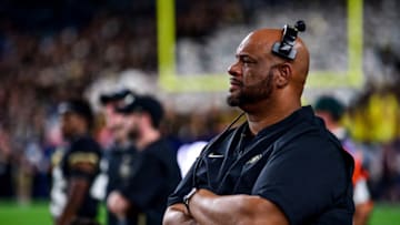 DENVER, CO - AUGUST 30: Assistant coach and defensive line coach Jimmy Brumbaugh of the Colorado Buffaloes looks on in the fourth quarter of a game against the Colorado Buffaloes at Broncos Stadium at Mile High on August 30, 2019 in Denver, Colorado. (Photo by Dustin Bradford/Getty Images)