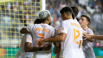 CHESTER, PA- AUGUST 31: Josef Martinez #7 of Atlanta United celebrates his 13th goal in 13 matches in the 1st half of the Major League Soccer match between Atlanta United and Philadelphia Union. The match was held at Talen Energy Stadium in Chester, PA on August 31, 2019, USA. (Photo by Ira L. Black/Corbis via Getty Images)