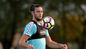 GIURGIU, ROMANIA - AUGUST 17: Andy Carroll of West Ham United warms up prior to training on August 17, 2016 in Giurgiu, Romania (Photo by Arfa Griffiths/West Ham United via Getty Images)