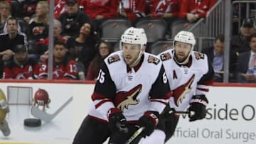 NEWARK, NEW JERSEY - OCTOBER 25: Jason Demers #55 of the Arizona Coyotes skates against the New Jersey Devils at the Prudential Center on October 25, 2019 in Newark, New Jersey. The Coyotes defeated the Devils 5-3. (Photo by Bruce Bennett/Getty Images)