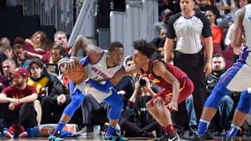 Detroit Pistons Reggie Jackson and Cleveland Cavaliers Collin Sexton. (Photo by David Liam Kyle/NBAE via Getty Images)