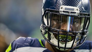 SEATTLE, WA - OCTOBER 01: Seattle Seahawks defensive end Frank Clark (55) walks the sidelines in the second half during a game between the Seattle Seahawks and the Indianapolis Colts on October 01, 2017 at CenturyLink Field in Seattle, WA. (Photo by Christopher Mast/Icon Sportswire via Getty Images)