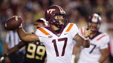 TALLAHASSEE, FL - SEPTEMBER 03: Josh Jackson #17 of the Virginia Tech Hokies throws a pass in the second quarter of the game against the Florida State Seminoles at Doak Campbell Stadium on September 3, 2018 in Tallahassee, Florida. (Photo by Joe Robbins/Getty Images)