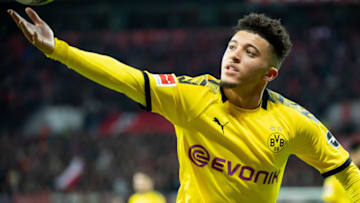 LEVERKUSEN, GERMANY - FEBRUARY 08: (BILD ZEITUNG OUT) Jadon Sancho of Borussia Dortmund looks on during the Bundesliga match between Bayer 04 Leverkusen and Borussia Dortmund at BayArena on February 8, 2020 in Leverkusen, Germany. (Photo by DeFodi Images via Getty Images)