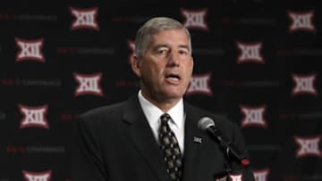Jul 18, 2016; Dallas, TX, USA; Big 12 commissioner Bob Bowlsby speaks to the media during the Big 12 Media Days at Omni Dallas Hotel. Mandatory Credit: Kevin Jairaj-USA TODAY Sports