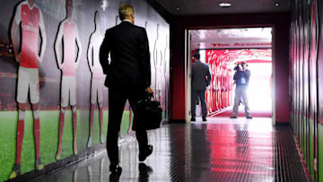 LONDON, ENGLAND - MAY 07: Arsenal manager Arsene Wenger walks to the home changing room before the Premier League match between Arsenal and Manchester United at Emirates Stadium on May 7, 2017 in London, England. (Photo by Stuart MacFarlane/Arsenal FC via Getty Images)
