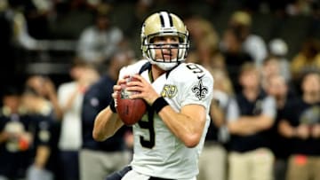 Sep 26, 2016; New Orleans, LA, USA; New Orleans Saints quarterback Drew Brees (9) throws the ball prior to the against the Atlanta Falcons at the Mercedes-Benz Superdome. Mandatory Credit: Derick E. Hingle-USA TODAY Sports