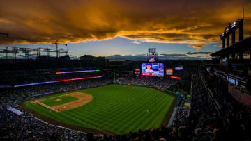 DENVER, CO - APRIL 7: The sun sets over the stadium as the Colorado Rockies take on the Los Angeles Dodgers at Coors Field on April 7, 2019 in Denver, Colorado. (Photo by Justin Edmonds/Getty Images)