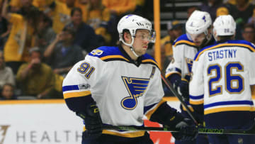 NASHVILLE, TN - MAY 07: St. Louis Blues right wing Vladimir Tarasenko (91) is shown during Game Six of Round Two of the Stanley Cup Playoffs between the Nashville Predators and the St. Louis Blues, held on May 7, 2017, at Bridgestone Arena in Nashville, Tennessee. (Photo by Danny Murphy/Icon Sportswire via Getty Images)