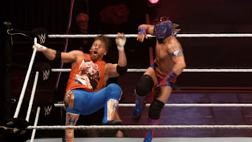 LILLE, FRANCE - MAY 09: Kalisto (R) fights against Curt Hawkins WWE Live 2017 at Zenith Arena on May 9, 2017 in Lille, France. (Photo by Sylvain Lefevre/Getty Images)
