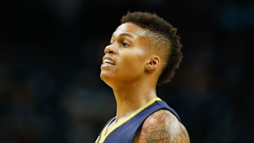 Nov 7, 2016; Charlotte, NC, USA; Indiana Pacers guard Joe Young (3) stands on the court in the second half against the Charlotte Hornets at Spectrum Center. The Hornets defeated the Pacers 122-100. Mandatory Credit: Jeremy Brevard-USA TODAY Sports
