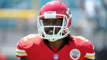 Sep 8, 2013; Jacksonville, FL, USA; Kansas City Chiefs wide receiver Dwayne Bowe (82) warms up before the start of the the game against the Jacksonville Jaguars at EverBank Field. Mandatory Credit: Melina Vastola-USA TODAY Sports