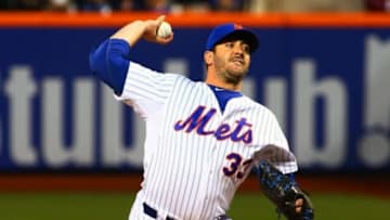 Apr 14, 2015; New York City, NY, USA; New York Mets starting pitcher Matt Harvey (33) pitches in the first inning against the Philadelphia Phillies at Citi Field. Mandatory Credit: Andy Marlin-USA TODAY Sports