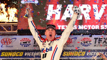 dFORT WORTH, TX - NOVEMBER 04: Kevin Harvick, driver of the #4 Mobil 1 Ford, celebrates in victory lane after winning the Monster Energy NASCAR Cup Series AAA Texas 500 at Texas Motor Speedway on November 4, 2018 in Fort Worth, Texas. (Photo by Jared C. Tilton/Getty Images)