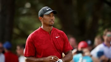 CARNOUSTIE, SCOTLAND - JULY 22: Tiger Woods of the United States looks on during the final round of the 147th Open Championship at Carnoustie Golf Club on July 22, 2018 in Carnoustie, Scotland. (Photo by Francois Nel/Getty Images)
