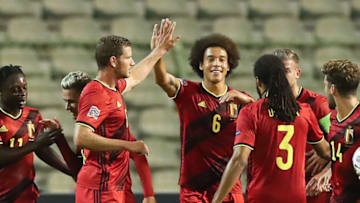Axel Witsel celebrates after scoring (Photo by BRUNO FAHY/BELGA MAG/AFP via Getty Images)
