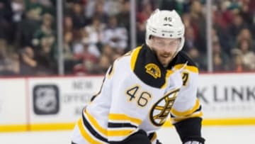 Feb 13, 2016; Saint Paul, MN, USA; Boston Bruins forward David Krejci (46) skates after the puck in the first period against the Minnesota Wild at Xcel Energy Center. Mandatory Credit: Brad Rempel-USA TODAY Sports