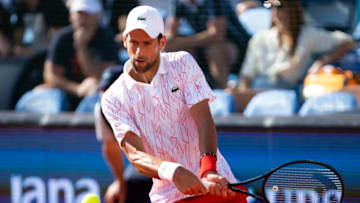 BELGRADE, SERBIA - JUNE 14: Novak Djokovic returns during his match against Alexander Zverev on June 14, during the 3rd day of Summer Adria Tour, 2020 in Belgrade, Serbia. (Photo by Nikola Krstic/MB Media/Getty Images)