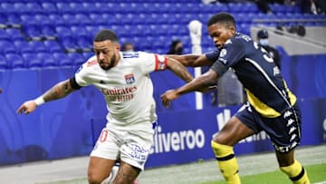 Lyon forward Memphis Depay. (Photo by PHILIPPE DESMAZES / AFP) (Photo by PHILIPPE DESMAZES/AFP via Getty Images)