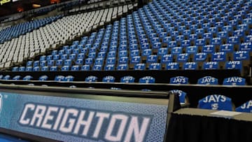 Dec 31, 2016; Omaha, NE, USA; Rally towels awaiting fans at the game between the Creighton Bluejays and the Villanova Wildcats at CenturyLink Center Omaha. Mandatory Credit: Steven Branscombe-USA TODAY Sports