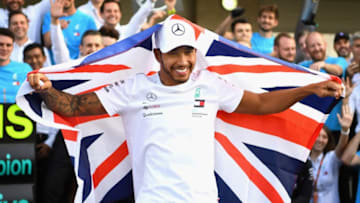 MEXICO CITY, MEXICO - OCTOBER 28: 2018 F1 World Drivers Champion Lewis Hamilton of Great Britain and Mercedes GP celebrates with his team after the Formula One Grand Prix of Mexico at Autodromo Hermanos Rodriguez on October 28, 2018 in Mexico City, Mexico. (Photo by Clive Mason/Getty Images)