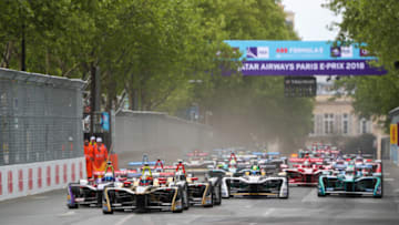 PARIS, FRANCE - APRIL 28: In this handout provided by FIA Formula E, Start of race with Jean-Eric Vergne (FRA), TECHEETAH, Renault Z.E. 17, leading Sam Bird (GBR), DS Virgin Racing, DS Virgin DSV-03, Andre Lotterer (BEL), TECHEETAH, Renault Z.E. 17, and Maro Engel (GER), Venturi Formula E, Venturi VM200-FE-03 (Photo by Malcolm Griffiths - Handout/FIA Formula E via Getty Images)