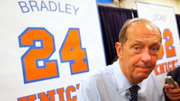 NEW YORK, NY - APRIL 05: (NEW YORK DAILIES OUT) Former New York Knick Bill Bradley speaks to the media during a press conference prior to the Knicks game against the Milwaukee Bucks at Madison Square Garden on Friday, April 5 2013 in New York City. The Knicks honored their 1972-73 World Championship team during halftime of the game. The Knicks defeated the Bucks 101-83. NOTE TO USER: User expressly acknowledges and agrees that, by downloading and/or using this Photograph, user is consenting to the terms and conditions of the Getty Images License Agreement. (Photo by Jim McIsaac/Getty Images)
