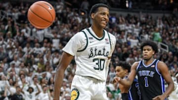 Michigan State's Marcus Bingham Jr. celebrates after a dunk during the second half on Tuesday, Dec. 3, 2019, at the Breslin Center in East Lansing. The Spartans lost to the Blue Devils 87-85.191203 Msu Duke 163a