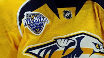 General view of the All Star game logo on the jersey of Nashville Predators. Mandatory Credit: Christopher Hanewinckel-USA TODAY Sports