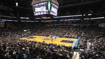 Jan 23, 2016; Charlotte, NC, USA; General view of the court during the game between the Charlotte Hornets and the New York Knicks at Time Warner Cable Arena. The Hornets won 97-84. Mandatory Credit: Sam Sharpe-USA TODAY Sports