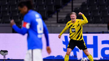 Erling Haaland celebrates his fourth goal (Photo by Mario Hommes/DeFodi Images via Getty Images)