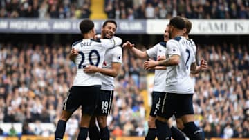 LONDON, ENGLAND - APRIL 15: Mousa Dembele of Tottenham Hotspur celebrates scoring his sides first goal with his Tottenham Hotspur team mates during the Premier League match between Tottenham Hotspur and AFC Bournemouth at White Hart Lane on April 15, 2017 in London, England. (Photo by Shaun Botterill/Getty Images)
