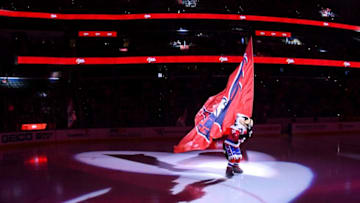 WASHINGTON, DC - JANUARY 16: The Washington Capitals mascot, Slapshot takes the ice prior to the game against the New Jersey Devils on January 16, 2020 at the Capital One Arena in Washington, D.C. (Photo by Mark Goldman/Icon Sportswire via Getty Images)