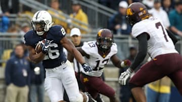 Oct 1, 2016; University Park, PA, USA; Penn State Nittany Lions running back Saquon Barkley (26) runs with the ball during the second quarter against the Minnesota Golden Gophers at Beaver Stadium. Mandatory Credit: Matthew O