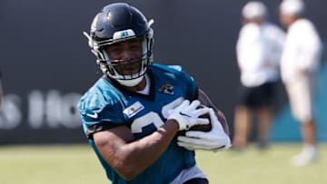 Jul 29, 2021; Jacksonville, FL, USA; Jacksonville Jaguars running back Devine Ozigbo (22) Mandatory Credit: Nathan Ray Seebeck-USA TODAY Sports